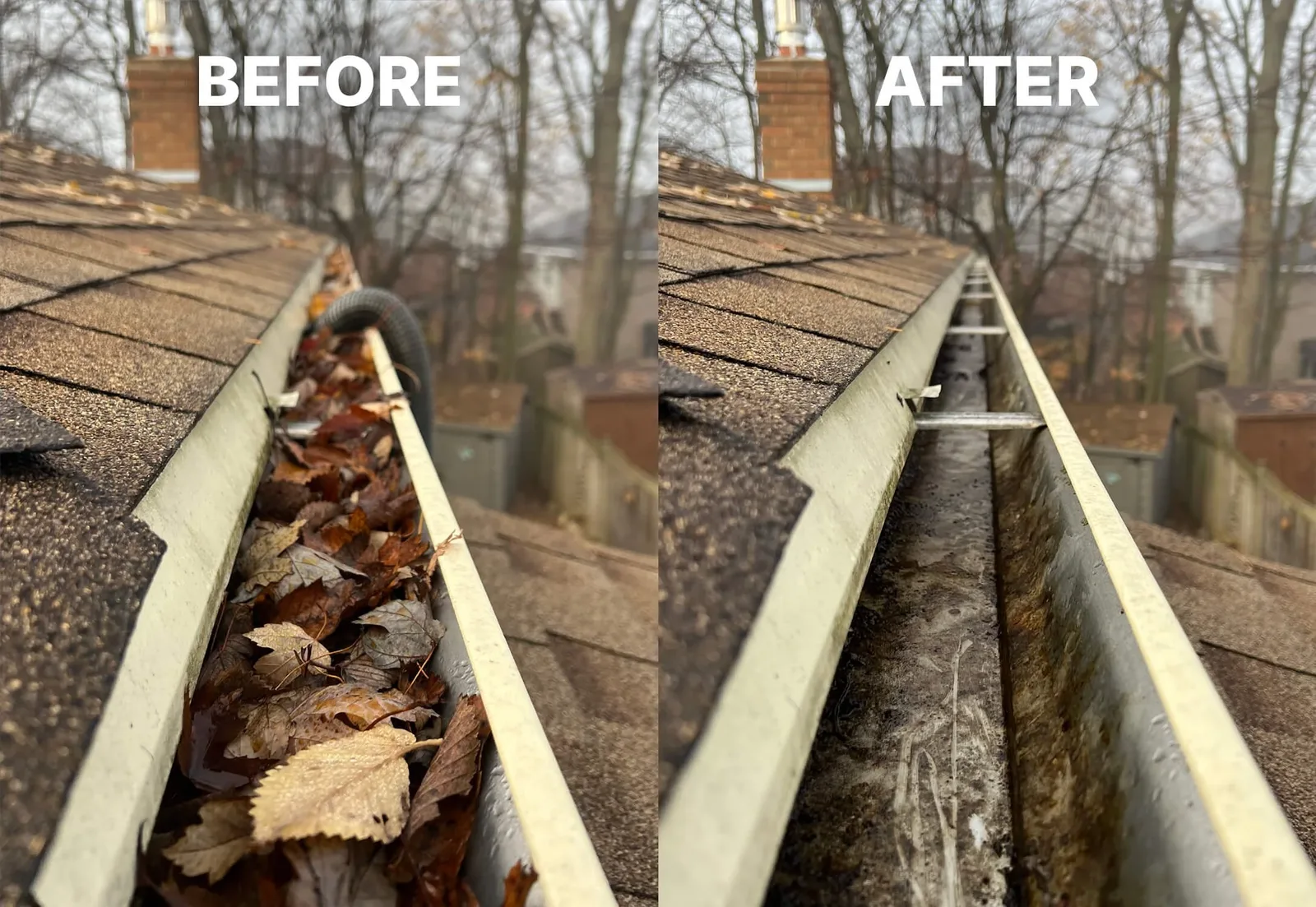 Gutter cleaning before and after transformation
