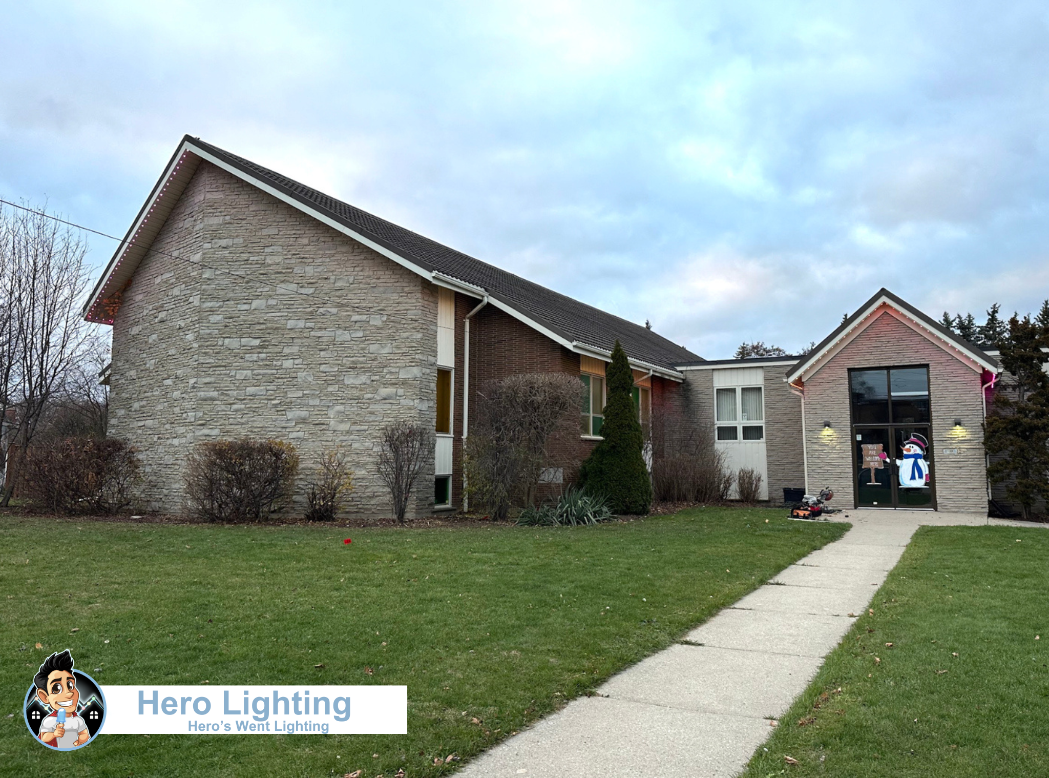 LED track lighting channel installed on a roofline