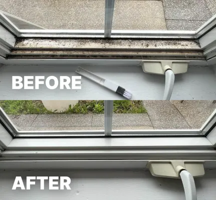 Window sill and track before and after cleaning